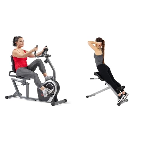Sunny Health & Fitness Exercise Bikes, Magnetic Recumbent Bike + 45 Degree Hyperextension Roman Chair, Steel, Grey, One Size SF-BH6629