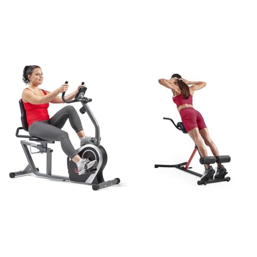 Sunny Health & Fitness Exercise Bikes, Magnetic Recumbent Bike + Unisex's Station-SF-BH620062 Hyperextension Roman Chair with Dip Station, Black, One