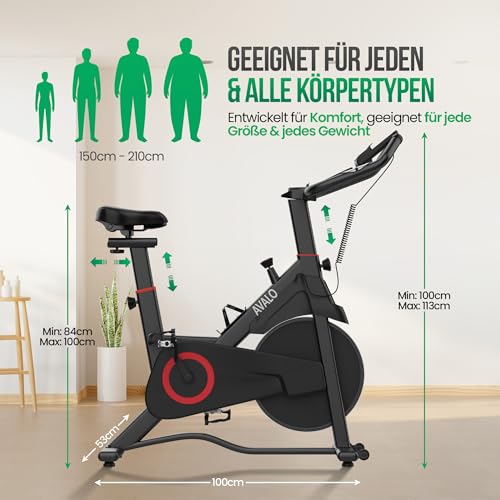 Avalo Heimtrainer Fahhrad - Magnetisches Widerstandssystem - Indoor Cycle - Spinning Bike - Hometrainer - Trainingscomputer und LCD-Display