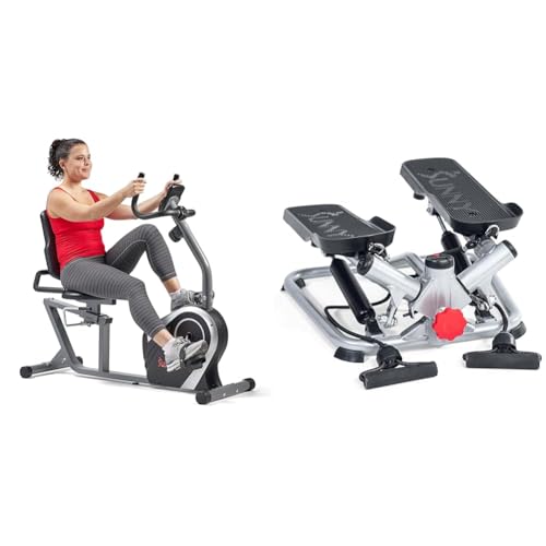 Sunny Health & Fitness Exercise Bikes, Magnetic Recumbent Bike + Advanced Twist Stepper Machine with Resistance Bands, Portable Mini Stair Stepper
