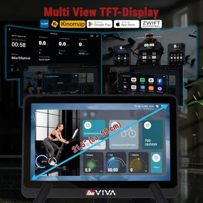 AsVIVA S20 Speedbike - Indoor Cycle Heimtrainer, 21,5" TFT Touchdisplay, Bluetooth-App (Kinomap, Zwift), 20 kg Schwungmasse, leise Magnetbremse, LED