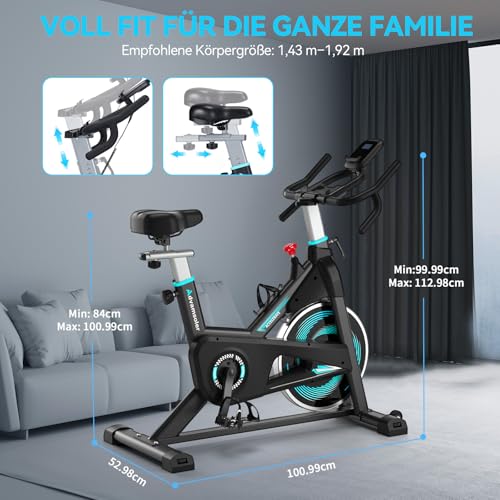 Heimtrainer Fahrrad mit App, Advamsoler Leises Ergometer Hometrainer Fahrrad mit LCD-Monitor & Tablet-Halter, Indoor Cycling Spinning Bike für