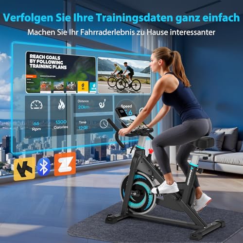 Heimtrainer Fahrrad mit App, Advamsoler Leises Ergometer Hometrainer Fahrrad mit LCD-Monitor & Tablet-Halter, Indoor Cycling Spinning Bike für