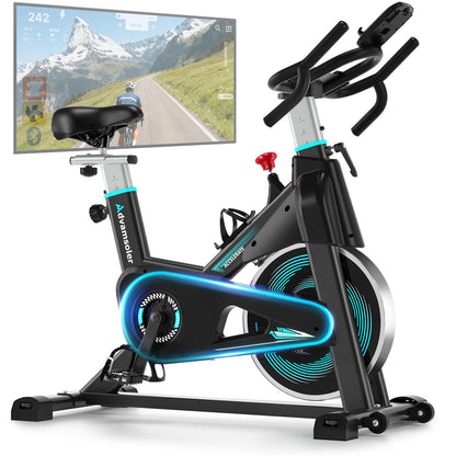 Heimtrainer Fahrrad mit App, Advamsoler Leises Ergometer Hometrainer Fahrrad mit LCD-Monitor & Tablet-Halter, Indoor Cycling Spinning Bike für